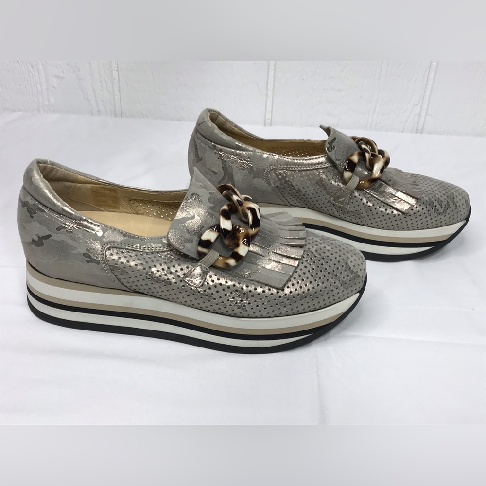SOFTWAVES Cadie Metallic Slip On Platform Sneaker Khaki Camo EU 39, Wmns 8 NEW